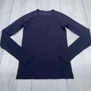 Lululemon Women's 4 Light Speed Long Sleeve Navy Blue Laser Cut Run Workout